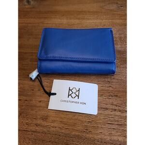 Christopher Kon Blue Leather Flap Wallet